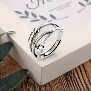 Ring Dainty Anxiety Adjustable Fidget With Beads Rotatable Anti Stress Relief